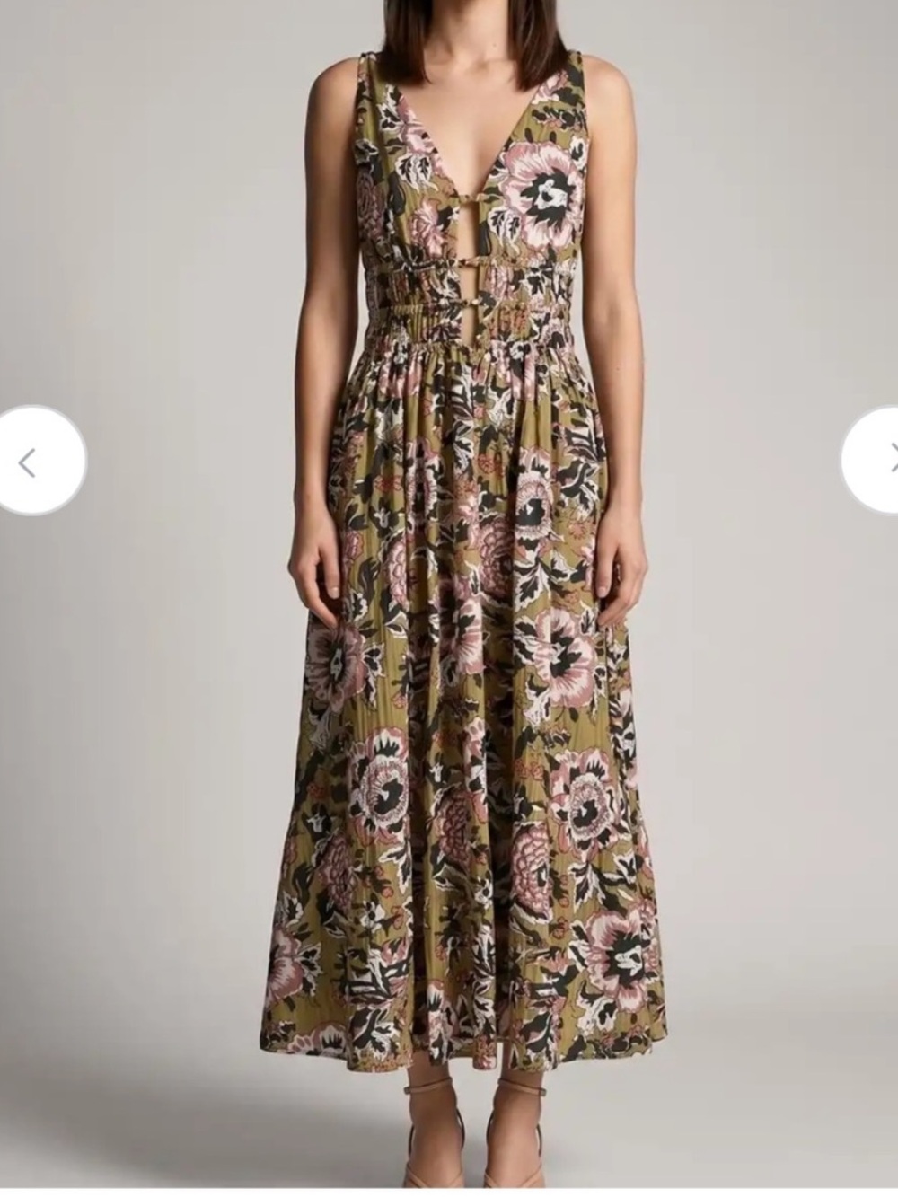 Caroline Constas Gianna Cutout Maxi Dress Sage Multi Garden Floral Sz M